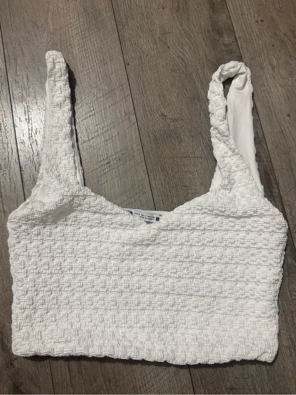 Zara White Smocked Textured Crop Camisole
